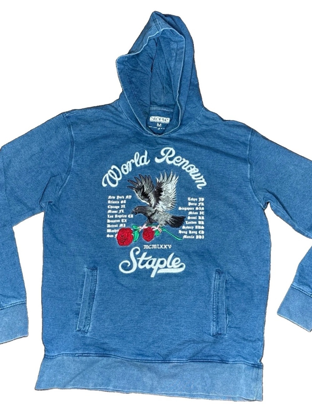 Staple Blue Crewneck Hoodie with Eagle & Rose Graphic